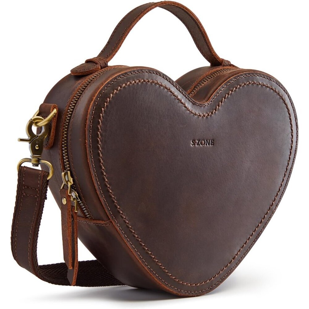 Leather Crossbody Bag Women Heart Shaped Purse Small Handbag Adjustable Strap - Picture 7 of 7